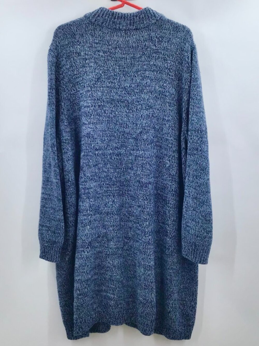 Women's 2X Cardigan Sweater Tunic Length Marled Blue Chunky Pockets Lagenlook - Picture 6 of 9